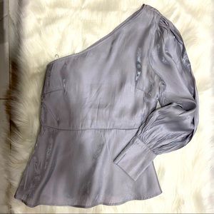 Fashion Nova Gray Silk One Shoulder Dressy Top Size Medium